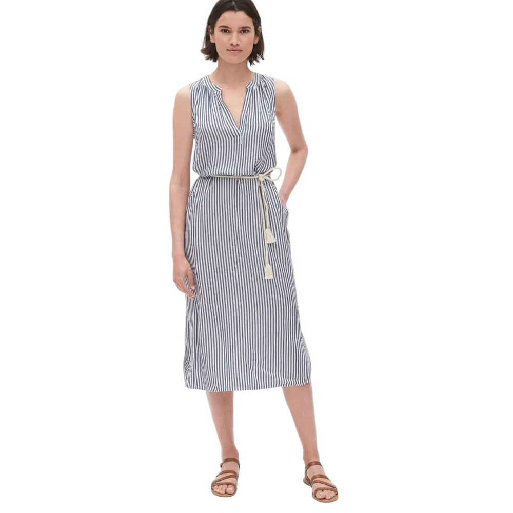 GAP‎ Striped Midi Dress Blue & White Women's Size M